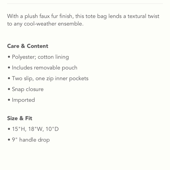 Anthropologie Faux Fur NWT Tote bag; top rated and sold out @anthro - Picture 9 of 9